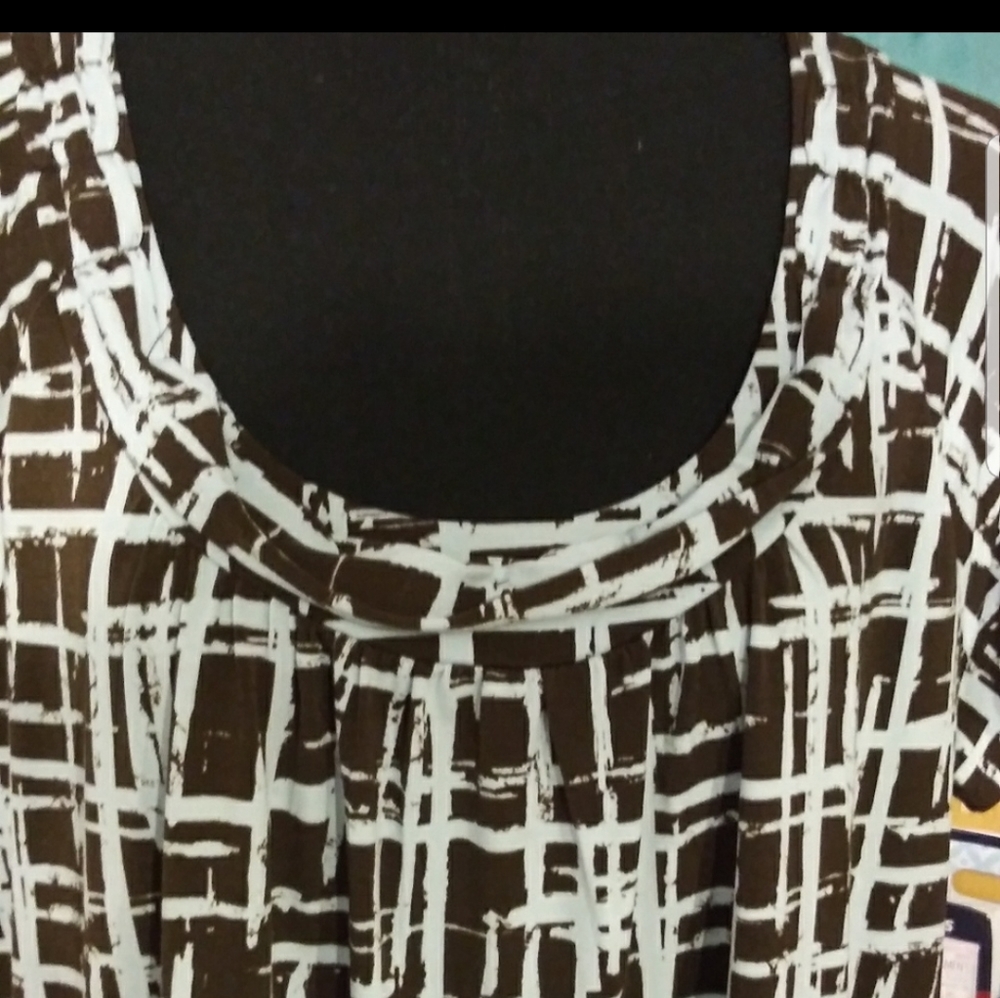 Turquoise and brown top